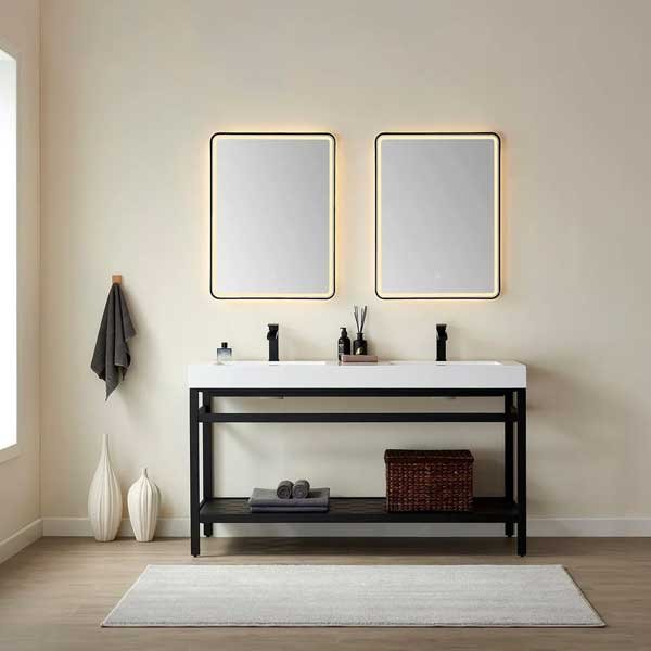 Metal Support and White Composite Stone Sink Top - matte black