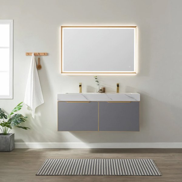 Alicante 48" Double Sink Vanity with White Sintered - grey-with mirror