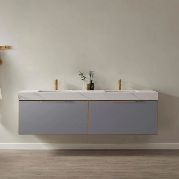 White Sintered Stone Countertop and Undermount Sink - grey