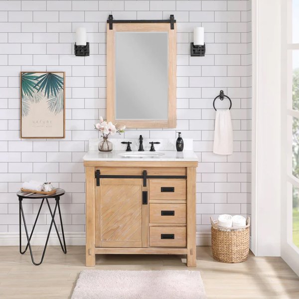 White Composite Counterto - with-mirror