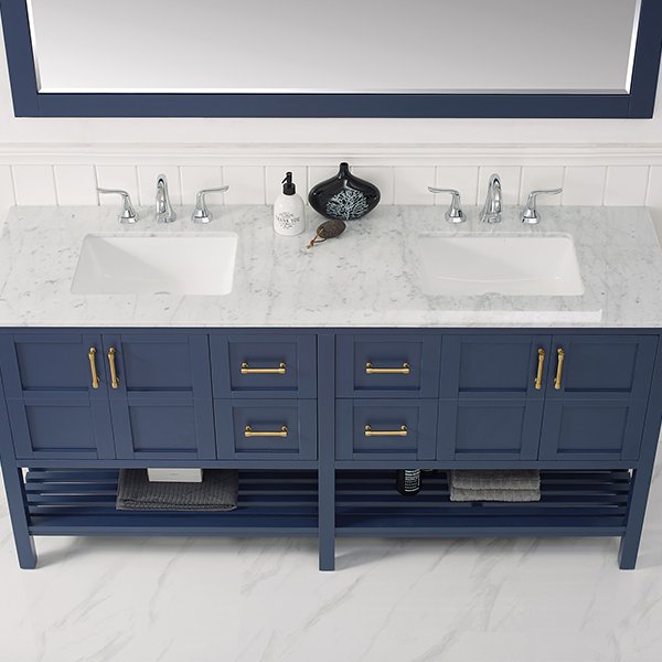 Carrara White Marble Countertop With or w/o Mirror - royal-blue