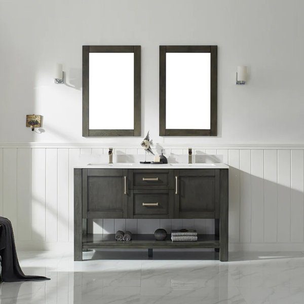 Grayson Double Vanity in Rust Black and Composite Carrara White Stone Countertop - 60