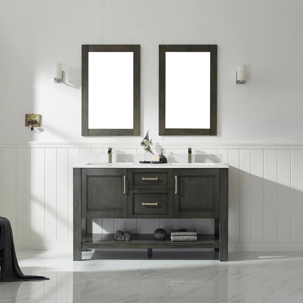 Grayson Single Vanity in Rust black and Composite Carrara White Stone Countertop - 60