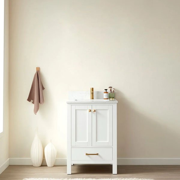 Composite Carrara White Stone Countertop - without mirror White
