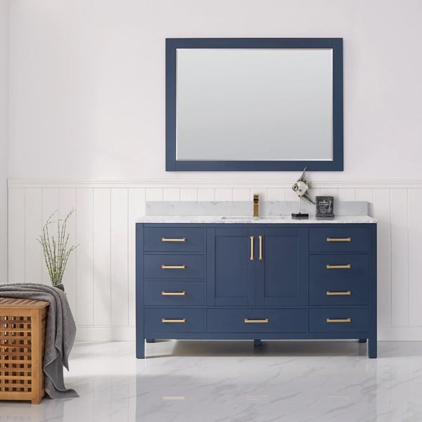 Shannon 60 Single Sink Bathroom Vanity with Fine White Quartz Countertop - blue