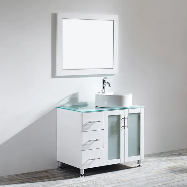 Glass Countertop with White Vessel Sink - with-mirror