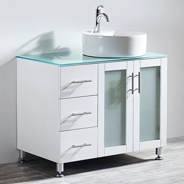 Glass Countertop with White Vessel Sink -without-mirror