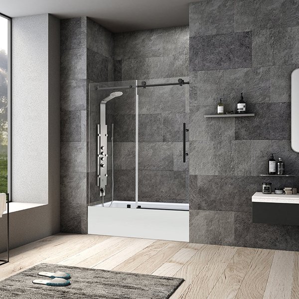 Villena Single Sliding Frameless Tub Door- 60" W x 58" H